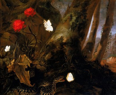 Krat med dyr af Otto Marseus  van Schrieck